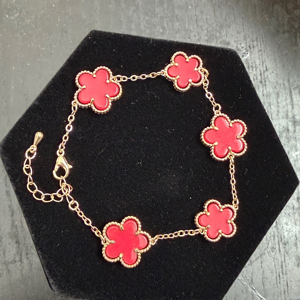 Gold and Red Flower Bracelet